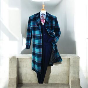 MEN'S VENO GIOVANNI 100% WOOL FULL LENGTH BLUE DOUBLE BREASTED TOP COAT CB-9.
